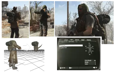 Version 008 - By hiding the Backpack of the Raider 003 armor its now possible to have both the Leather Armor and Backpack wearable at the same time with some editing to ARMA and ARMO.