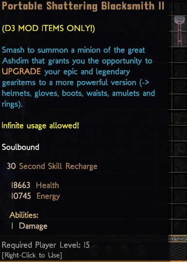 Upgrade your epic and legendary gearitems here for endgame with new modifiers and a great overall boost!