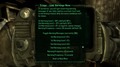 2-3 Triage Limb Warnings Menu