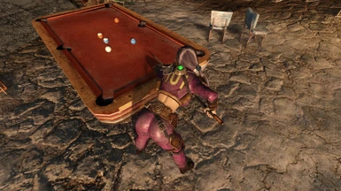 The lone wanderer is enjoying billiards in Paradise Falls after the massacre.