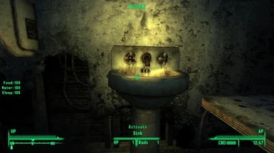 Do you want to be cured? Go to the doctor or use stimpacks. You can get up to 20 points of radiation exposure (1 point per second) by drinking water from this sink.