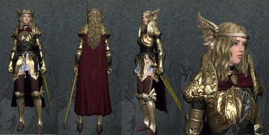 Female>   Golden Dragonwing Circlet & Golden Knight armor V2 (optional)