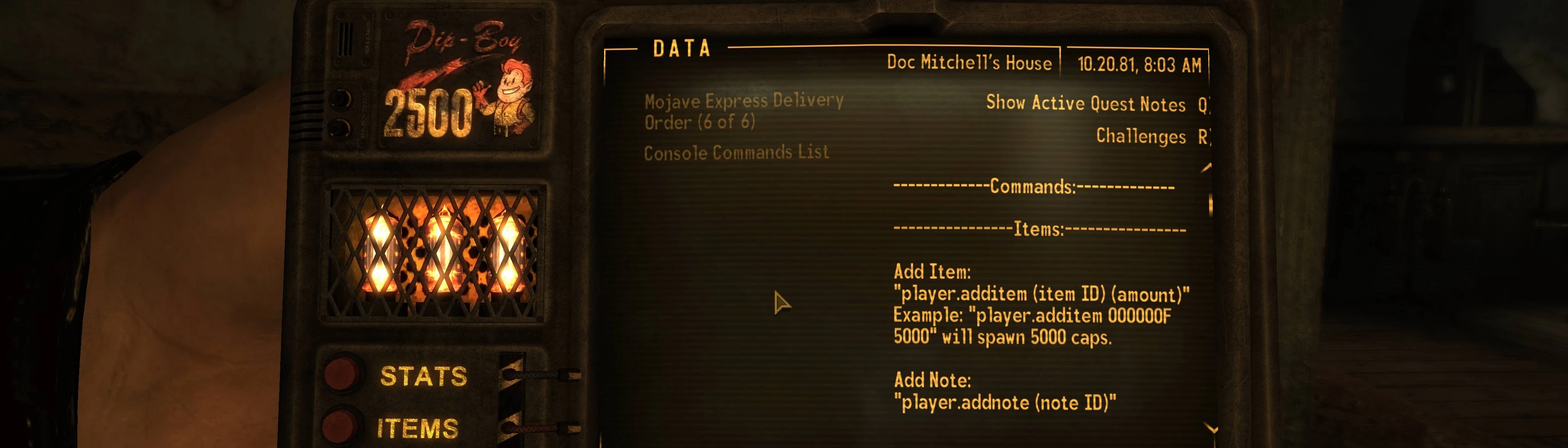 Fallout: New Vegas - Item Codes and Commands - Guide