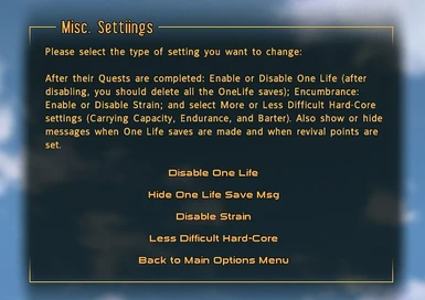 Other Optional Settings menu