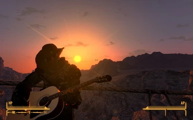 Playing the old guitar in the canyon.