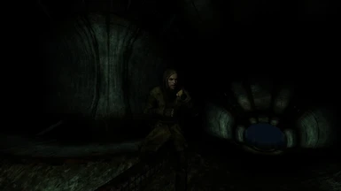 SCP-049 (in his prototype outfit) inside the Site 11 - East Entrance tunnels.
