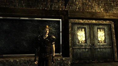 Undercover CI agent standing guard outside at the Liquor Hole in Freeside