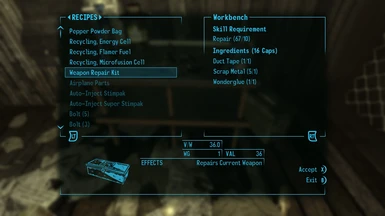 Weapon Repair Kits no longer require hammers and wrenches as ingredients, per se