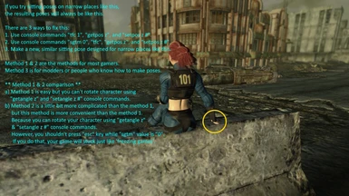 However, if you try the fixed pose pups1 on narrow places like this, the resulting pose will always be like this. This is not Halofarm's mistake. Every sitting pose in FO3 and FNV has this problem.