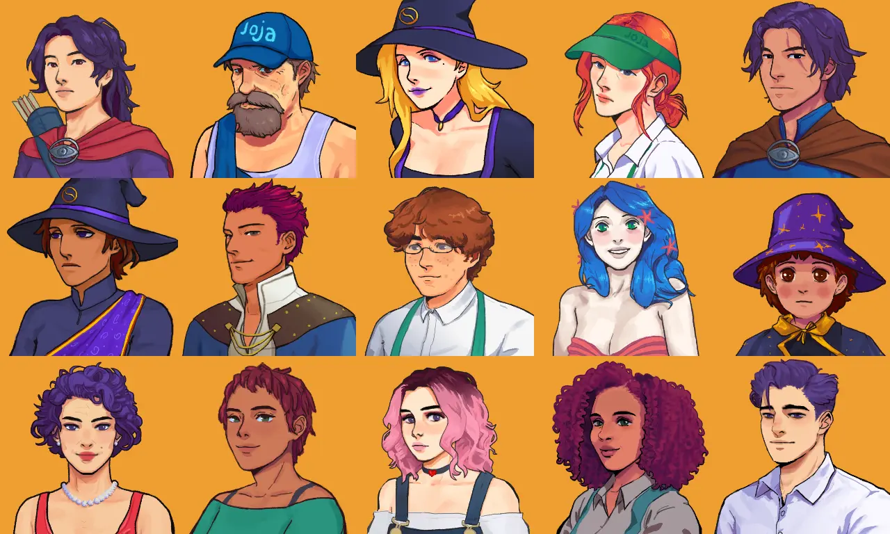 Stardew чит мод. Stardew Valley портреты от DCBURGER. Стардью портреты мод DCBURGER. LUNAKATT'S DCBURGER Style portraits. Stardew Valley portrait Mod DCBURGER.