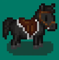 Black custom horse with dark brown dressage saddle, white dressage pad and dark brown english bridle
