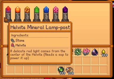 Crafting Menu on the Mineral Bench