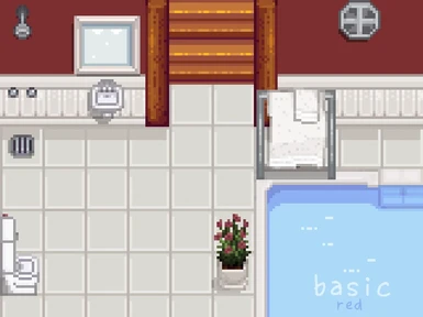 basic red bathroom
