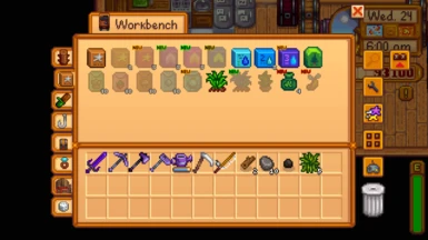The latest iteration of the crafting menu, for Stardew 1.6, including a fancy label for the workstation and NEW indicators on new recipes.