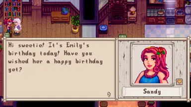 Sandy will visit on Emily's birthday!