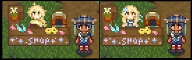 Little preview of the shops (spring version) with Aether and Lumine behind the counter