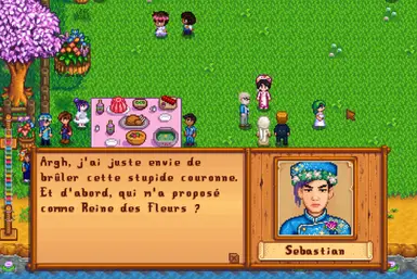 Seb - version moddée cheveux violets avec Flower Queen Crown activé. Il a été élu Reine des Fleurs et n'est pas content.