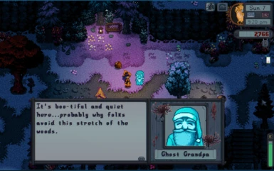 Ghost Grandpa has randomized inspection dialogues for different locations