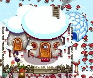 An example of how to build the igloo next to or around another structure. This is built from 3 pieces but is missing the lower left corner. 