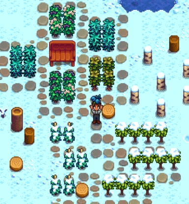 New types of bushes, planters, and mushroom logs, which survive year-round!