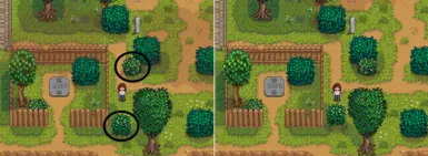 Before & after using Reset Terrain Features to reset bushes in Town