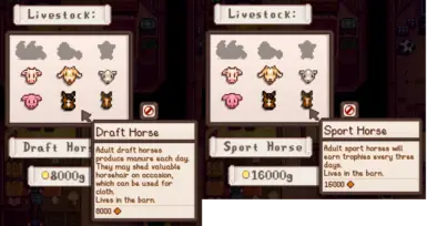 Horses can be purchased from Marnie's shop