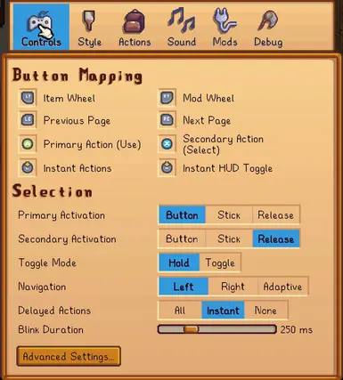 Settings - Controls
