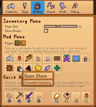 Settings - Actions