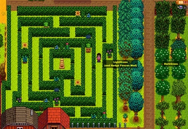 Summer screenshot showing LightGrass and DarkGrass paths alongside the Hedge Fences mod