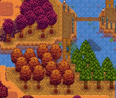 Fall screenshot showing the Straw path on the Riverlands farm