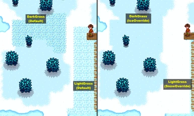 Winter screenshot comparing options for the grass paths