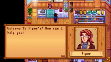 Piper welcoming in the player to her store (Winter Outfit)