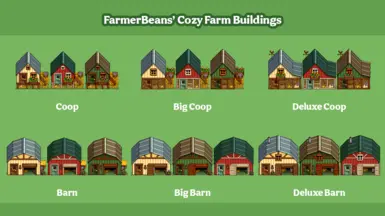 3 color variations for each coop and barn