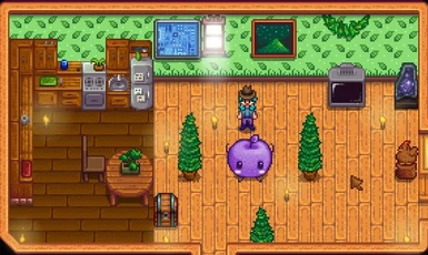 A differently colored Junimo Plush in game