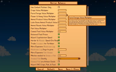 In-game v1.3.7 options with the Generic Mod Config Menu mod installed (1.6 item names not actually blurred out in-game)