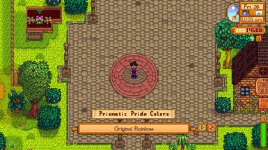 A variety of pride flag color sets can be selected from the mod's menu.