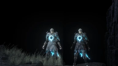 grey armor and blue fire ringed knight
