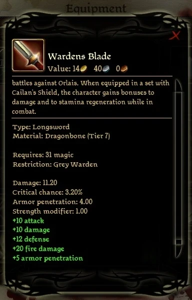 Wardens Blade Stats