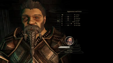 Male dwarf with Oghren's hair, the mysterious beard, and yellow eyes