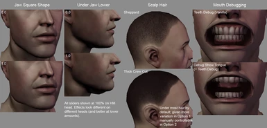 Restored jaw and mouth debugging morph targets, plus scalp hair