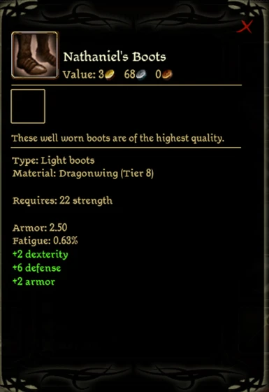 Optional stats for Nathaniel's Boots
