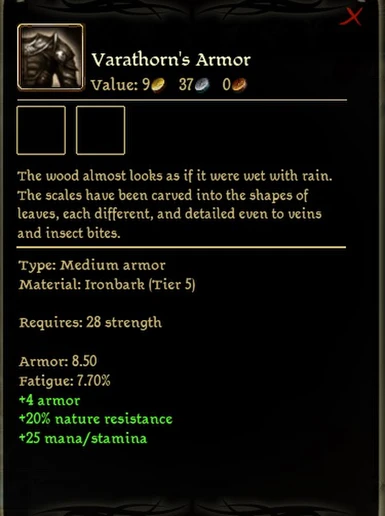 Varathorn's Ironbark Armour - Description