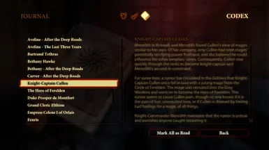 Codex: Cullen section on female Amell/Surana restored