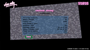 GTA Vice City (reVC) Starter Save and 100 Percent Save Files