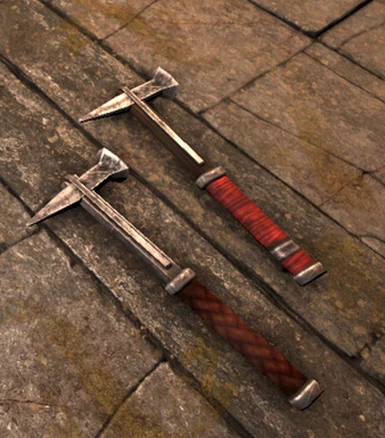 Comparison of original warhammer and retextured throwing hammer