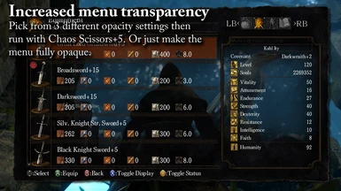 Increased menu transparency