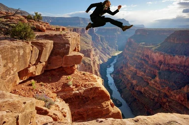 Man jumping over the Grand Canyon