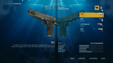 New price list for Handguns. Store stats reflect actual performance of weapons.