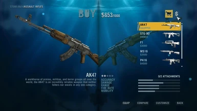 New price list for Assault Rifles. Store stats reflect actual performance of weapons.