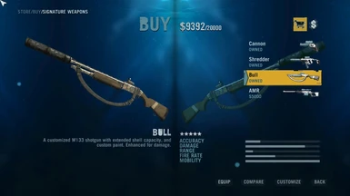 Bull Signature Weapon displays correctly in store menu. No weird position / angle.